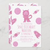 Weltraumkatze Pink Galaxy Geburtstagseinladung Einladung (Vorne/Hinten)