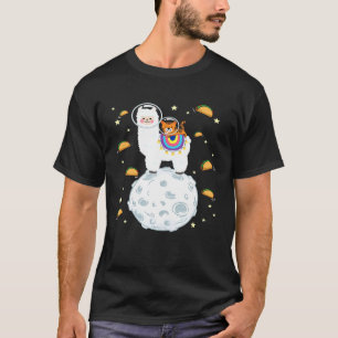 Weltraumkatze reitet auf Llama-Druck-Tacos T-Shirt