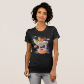 Weltraumkatze reitet Lama und Donuts Galaxie lusti T-Shirt (Vorne ganz)