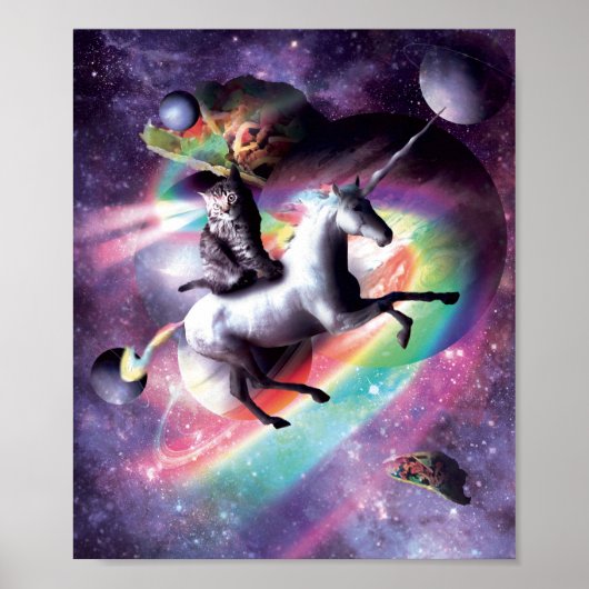 Weltraumkatze-Reitunikorn - Laser, Tacos und Rainb Poster (Vorne)