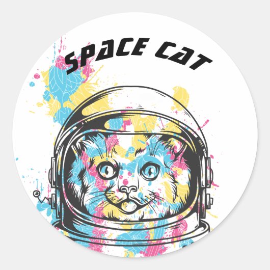 Weltraumkatze Runder Aufkleber (Vorderseite)