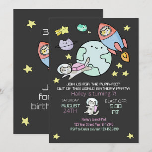 Weltraumkatzen Geburtstag Einladung Purr-fect