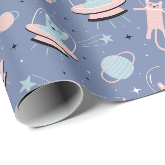 Weltraumkatzen Geschenkpapier (Rolleneckpunkt)