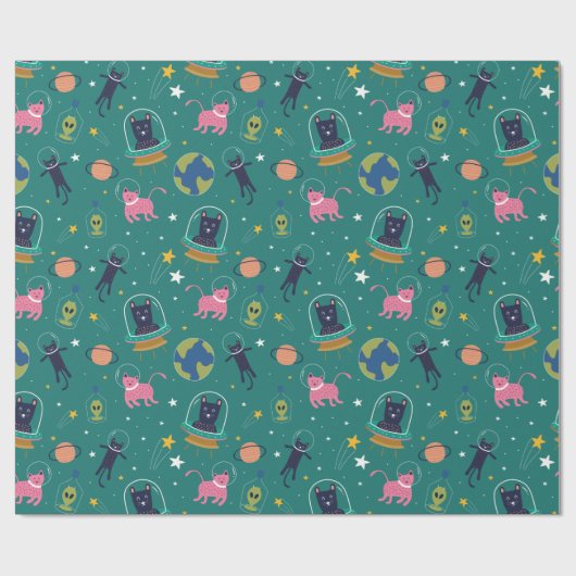 Weltraumkatzen Geschenkpapier (Flach)