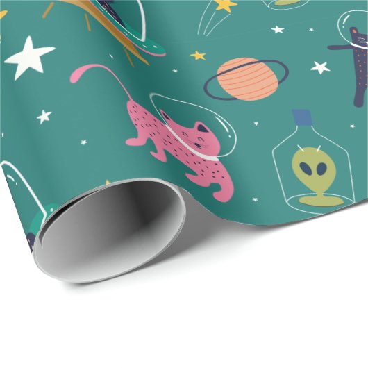 Weltraumkatzen Geschenkpapier (Rolleneckpunkt)
