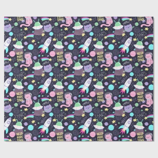 Weltraumkatzen Geschenkpapier (Flach)