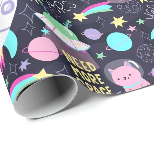 Weltraumkatzen Geschenkpapier (Rolleneckpunkt)