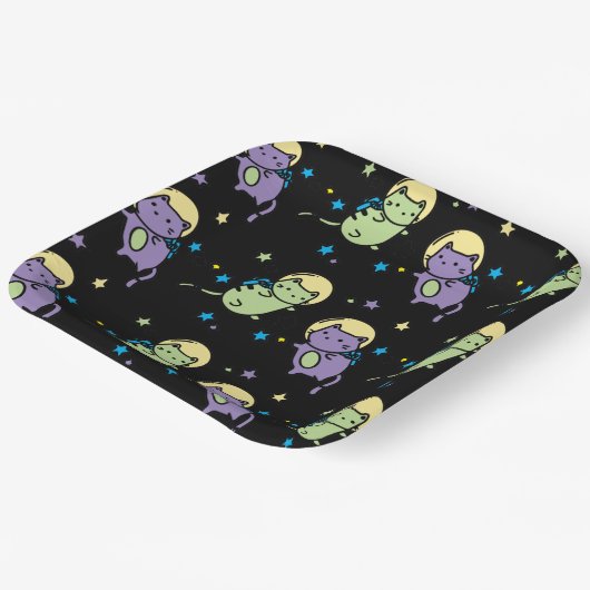 Weltraumkatzen Pappteller (Gewinkelt)