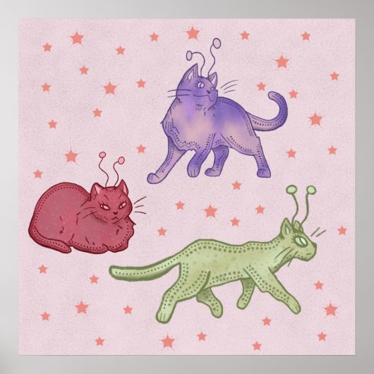 Weltraumkatzen Whimsical Space Cat Lustige Sci-Fi Poster (Vorne)