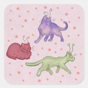 Weltraumkatzen Whimsical Space Cat Lustige Sci-Fi Quadratischer Aufkleber
