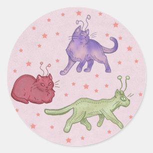 Weltraumkatzen Whimsical Space Cat Lustige Sci-Fi Runder Aufkleber