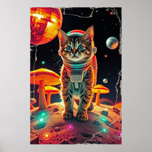 Weltraumkatzenoberteil: Retro-Kosmische Stäbe Poster