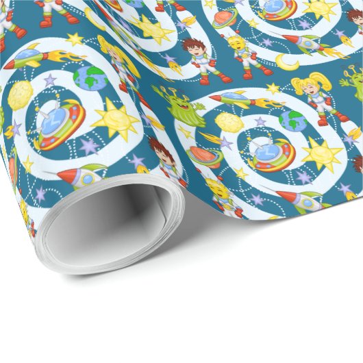 Weltraumkids-Schleifpapier Geschenkpapier (Rolleneckpunkt)