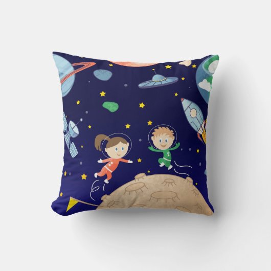 Weltraumkinder fliegen Raumschiff-Sterne Kissen (Vorderseite)