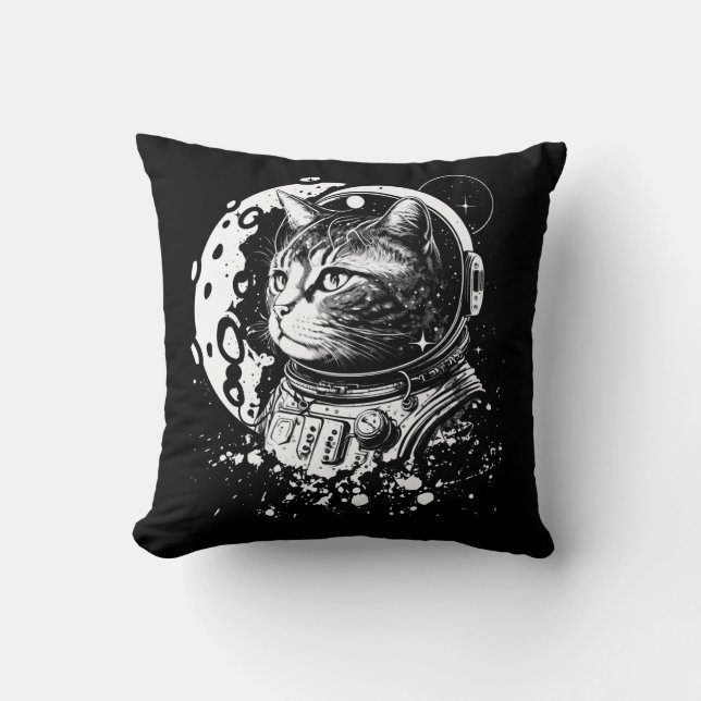 Weltraumkitty mit dem Mond. Astronaut Kissen (Vorderseite)