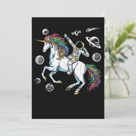 Weltraumkosmonaut Fantasy Animal Unicorn Geschenk Einladung (Stehend Vorderseite)
