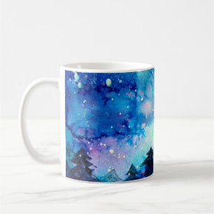 Weltraumkunst in Aquarellen mit Nachthimmel und B Kaffeetasse