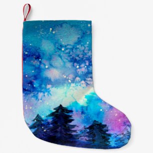 Weltraumkunst in Aquarellen mit Nachthimmel und B Kleiner Weihnachtsstrumpf