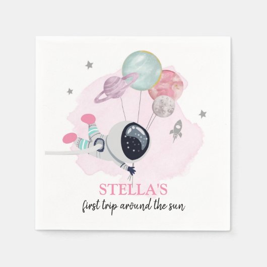 Weltraummädchen 1. Reise um die Sonne Geburtstag Serviette (Vorderseite)