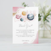 Weltraummädchen Geburtstagsgalaxie Sternenplaneten Dankeskarte (Stehend Vorderseite)