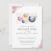 Weltraummädchen Geburtstagsgalaxie Sternenplaneten Einladung (Vorderseite)