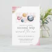 Weltraummädchen Geburtstagsgalaxie Sternenplaneten Einladung (Stehend Vorderseite)