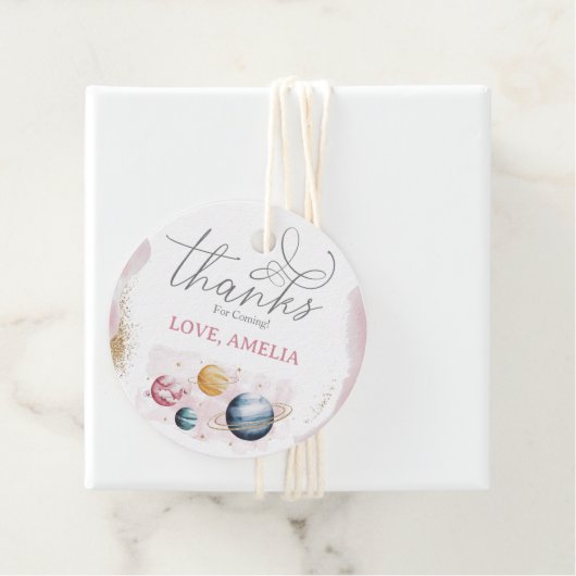 Weltraummädchen Geburtstagsgalaxie Sternenplaneten Geschenkanhänger (Beispiel)