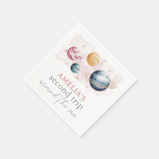 Weltraummädchen Geburtstagsgalaxie Sternenplaneten Serviette (Ecke)