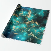 Weltraummarmor Black Green Starry Night Golden Geschenkpapier (Ungerollt)