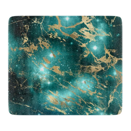 Weltraummarmor Black Green Starry Night Golden Schneidebrett (Vorderseite)