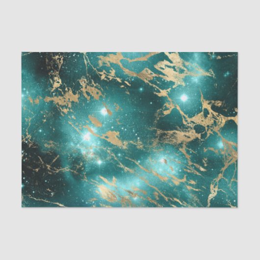 Weltraummarmor Black Green Starry Night Golden Seidenpapier (Vorderseite)