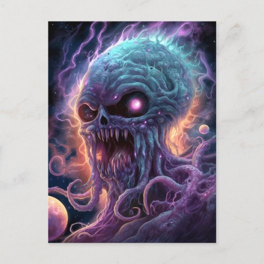 Weltraummonster Horror Art Postkarte (Vorderseite)
