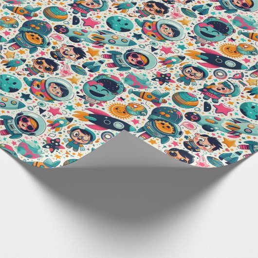 Weltraummuster des funky Kid Geschenkpapier (Ecke)