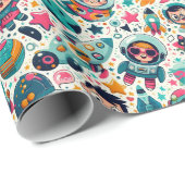 Weltraummuster des funky Kid Geschenkpapier (Rolleneckpunkt)