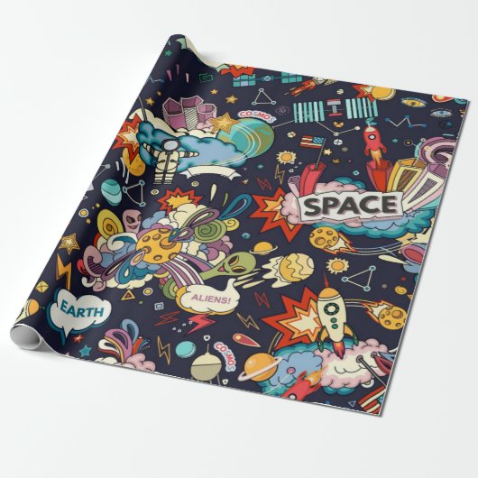 Weltraummuster Geschenkpapier (Ungerollt)