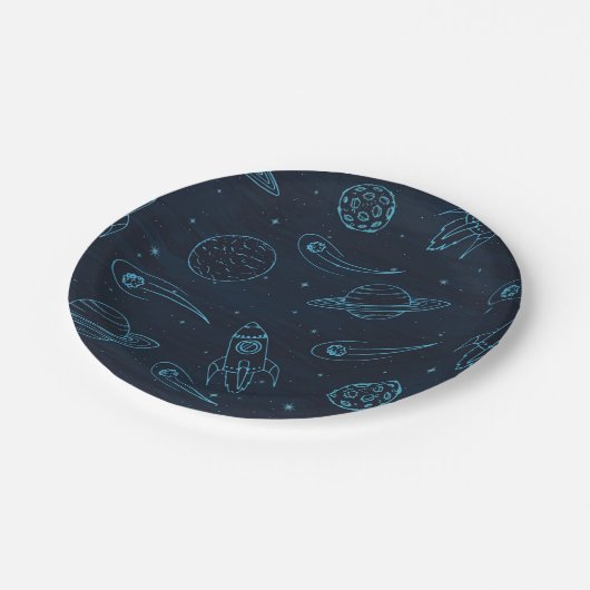 Weltraummuster Pappteller (Schrägansicht)