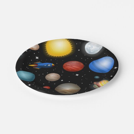 Weltraummuster Pappteller (Schrägansicht)