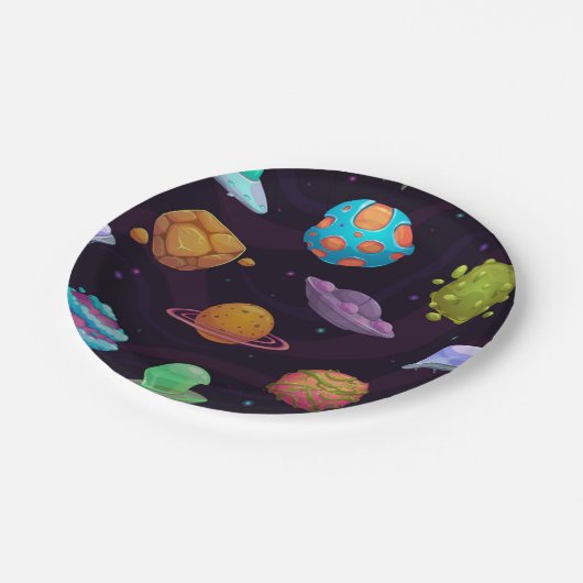 Weltraummuster Pappteller (Schrägansicht)