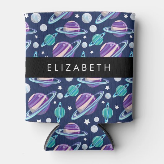 Weltraummuster, Planeten, Sterne, Galaxie, Ihr Nam Dosenkühler (Vorderseite)