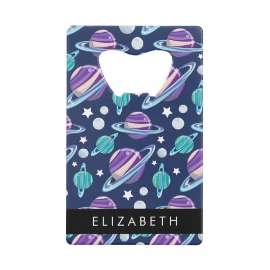 Weltraummuster, Planeten, Sterne, Galaxie, Ihr Nam Geldbeutel Flaschenöffner (Vorderseite)