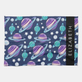 Weltraummuster, Planeten, Sterne, Galaxie, Ihr Nam Geschirrtuch (Horizontal)