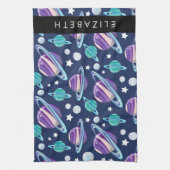 Weltraummuster, Planeten, Sterne, Galaxie, Ihr Nam Geschirrtuch (Vertikal)