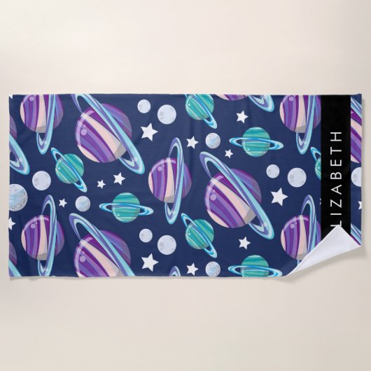 Weltraummuster, Planeten, Sterne, Galaxie, Ihr Nam Strandtuch (Vorderseite)
