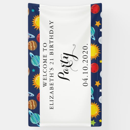 Weltraummuster, Planeten, Sterne, Kosmos, Geburtst Banner (Vertikal)