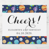 Weltraummuster, Planeten, Sterne, Kosmos, Geburtst Schaumweinetikett (Einzelnes Label)