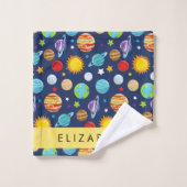 Weltraummuster, Planeten, Sterne, Kosmos, Ihr Name Badhandtuch Set (Waschlappen)