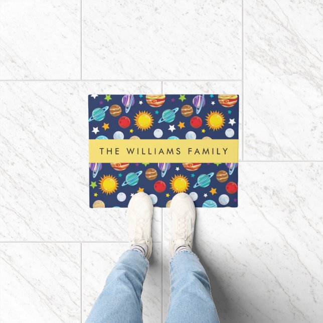 Weltraummuster, Planeten, Sterne, Kosmos, Ihr Name Fußmatte (Indoor)
