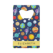 Weltraummuster, Planeten, Sterne, Kosmos, Ihr Name Geldbeutel Flaschenöffner (Rückseite)