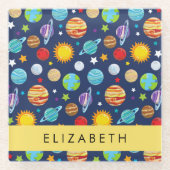 Weltraummuster, Planeten, Sterne, Kosmos, Ihr Name Glasuntersetzer (Vorderseite)