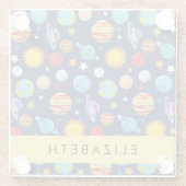 Weltraummuster, Planeten, Sterne, Kosmos, Ihr Name Glasuntersetzer (Rückseite)